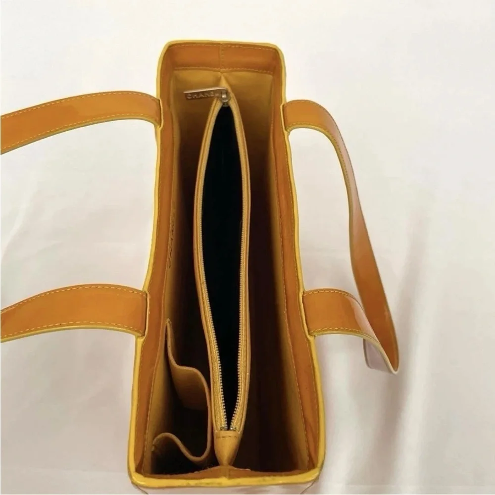 CHANEL Mustard Yellow Patent Leather Tote